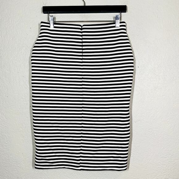 Lipsy London Elastic Waist Striped Pencil Skirt Black White Career Casual - 10 - Picture 3 of 4